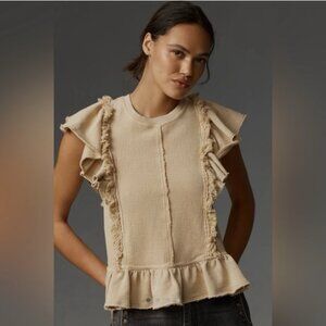 Anthropologie Pilcro Short - Sleeve Ruffled Fringe Sweatshirt Top